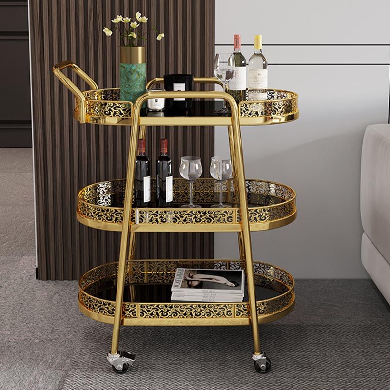 Tavolo da preparazione a vetro ovale contemporaneo 32.28 "H tavolo da preparazione a rotolamento per sala da pranzo