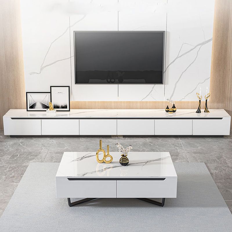 11.81" D Modern TV Stand White Stone TV Console with Drawers Clearhalo 'furn' 'furn_tv_stands_entertainment_centers' 'Furniture' 'Living Room Furniture' 'TV Stands & Entertainment Centers' 'TV Stands & Media Storage Furniture' 'tv_stands_entertainment_centers' 1200x1200_a58ca159-6ad6-4317-af0c-49add14e19dc
