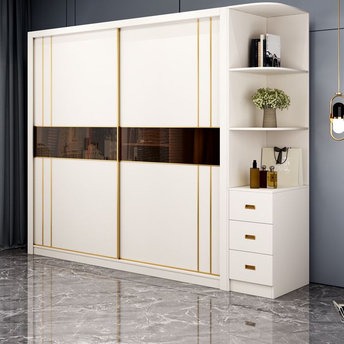 Contemporary Wooden Wardrobe White Wardrobe Closet with Sliding Door Clearhalo 'Armoires & Wardrobes' 'armoires_wardrobes' 'Bedroom Furniture' 'furn' 'furn_armoires_wardrobes' 'Furniture' 1200x1200_a58e5a21-e3d1-4bea-96f1-d106b636deda