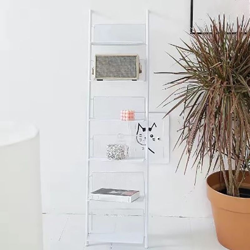 Closed Back Book Shelf Silver and White Bookcase with Shelves