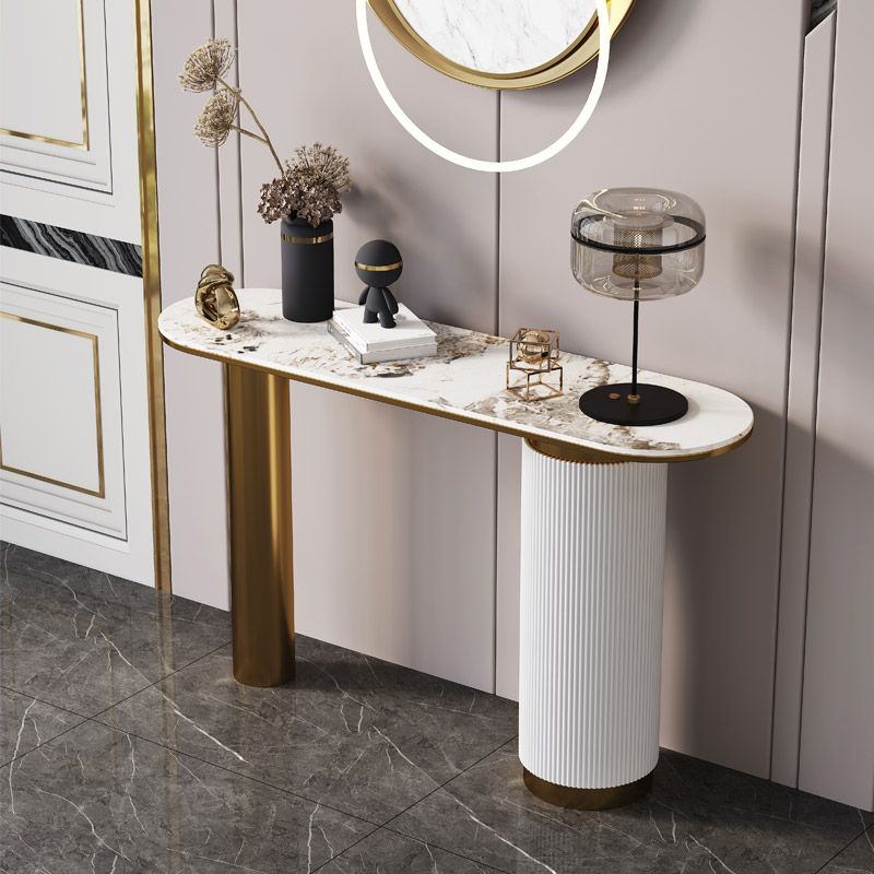 Mesa de consola de Stone Glam 31.5 pulgadas de altura Mesa de acento ovalado para el salón