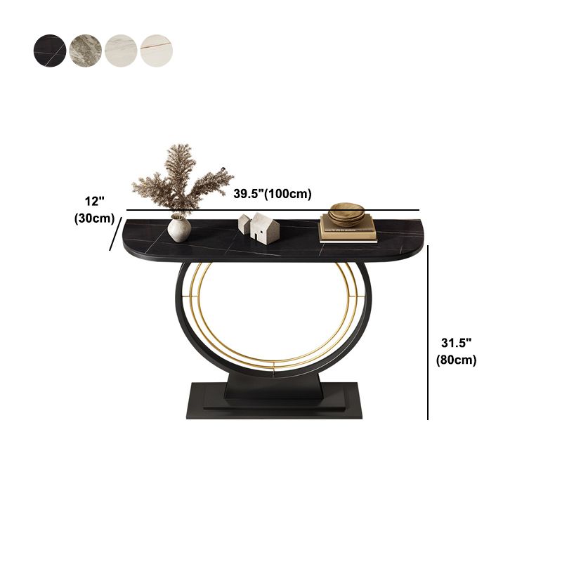 Half Moon Stone Console Table Ironcraft Frame Accent Table for Hall Clearhalo 'Console Tables' 'console_tables' 'Entry & Mudroom Furniture' 'furn' 'furn_console_tables' 'Furniture' 1200x1200_a59e8292-7949-4519-a6a1-3a75d25b38b8