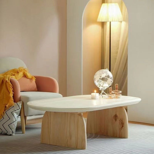 Mesa lateral ovalada de madera sólida Mesa de estar moderna de la sala de estar con 2 patas