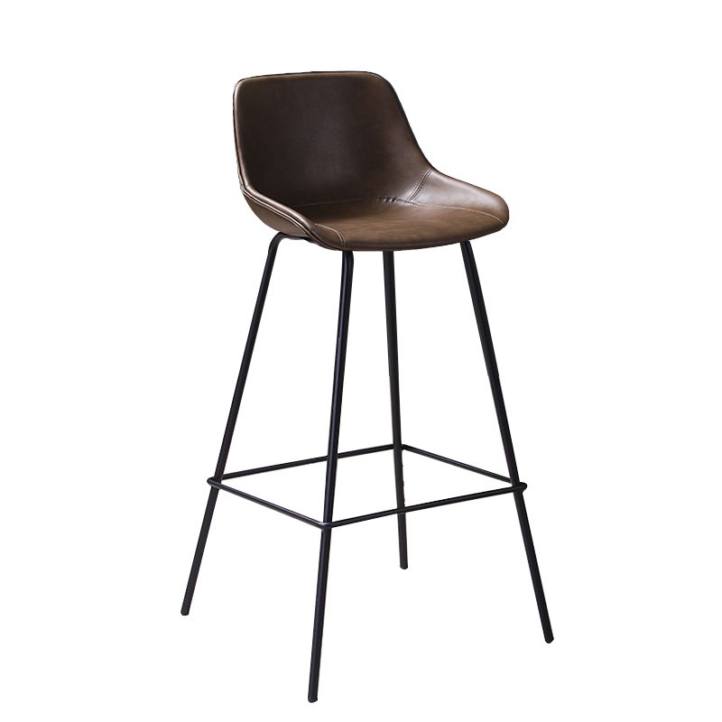 Industrial Metal Legs Faux Leather Indoor Bar Stool with Footrest