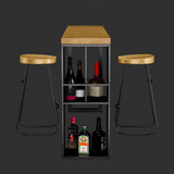 Natural Solid Wood Pub Table Pedestal Rectangle Bar Height Table with Shelves