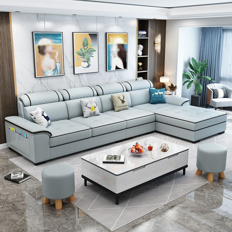 Slipcovered Faux Leather/Fabric Sectionals with Reversible Chaise and Storage Clearhalo 'Furniture' 'furniture_sectionals' 'kitchen' 'kitchen_sectionals' 'Living Room Furniture' 'Sectionals' 1200x1200_a5a7cb97-f84f-4e30-ad2b-30daced19a77