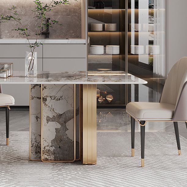 1/4/5/9 Pieces Rectangle Glam Furniture Stone Dining Table Set with Double Pedestal Base Clearhalo 'Dining Room Sets' 'Dining Tables & Seating' 'dining_room_set' 'furn' 'furn_dining_room_set' 'Furniture' 'furniture_dining_room_set' 'Kitchen & Dining Furniture' 'kitchen&dining_furn' 'kitchen' 1200x1200_a5a816b2-34a9-4efe-8e87-cbfa79502c07