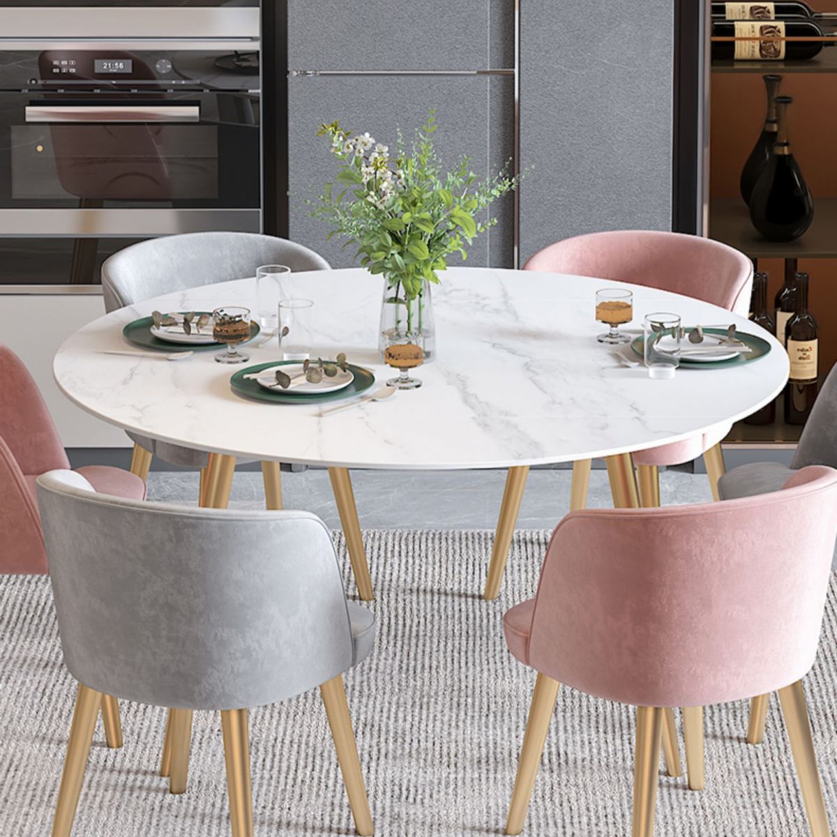 Scandinavian Sintered Stone Top Dining Set Round Table Dining Furniture with Drop Leaf Clearhalo 'Dining Room Sets' 'Dining Tables & Seating' 'dining_room_set' 'furn' 'furn_dining_room_set' 'Furniture' 'furniture_dining_room_set' 'Kitchen & Dining Furniture' 'kitchen&dining_furn' 'kitchen' 1200x1200_a5a8acfc-9cca-4115-af7e-f401b093f66a