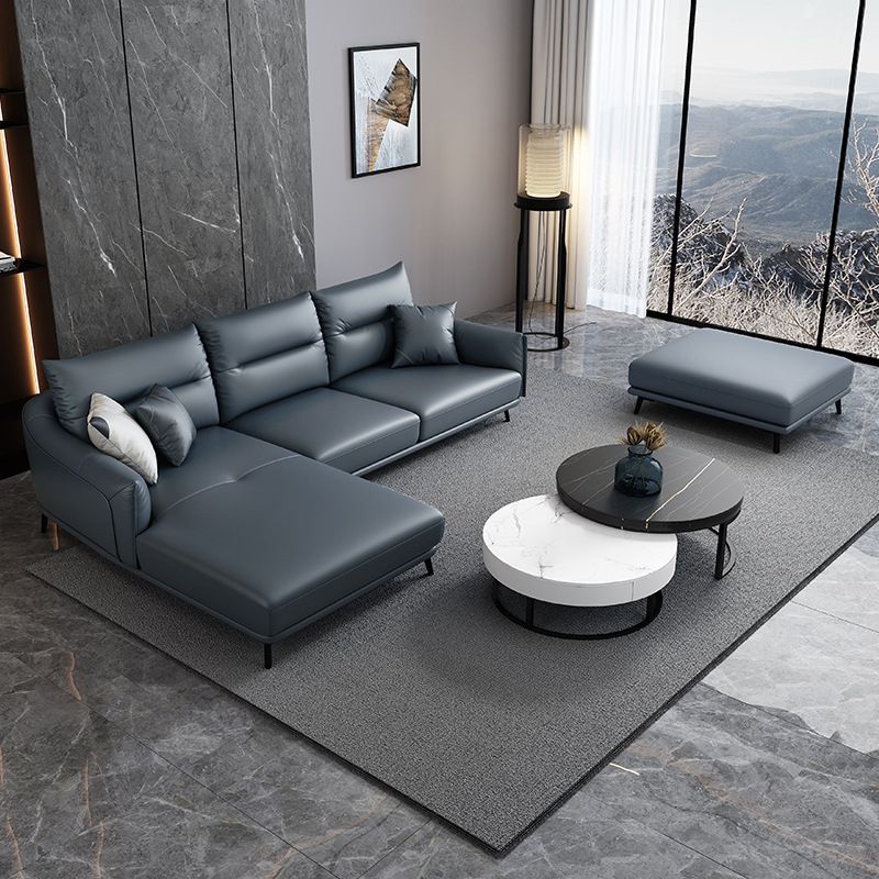 34.64 "H Blue Faux Leather Square Arm Sofa & Chaise for Living Room