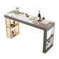 Rectangle Gold Marble and Wood Bar Living Room Pub Table with Double Pedestal