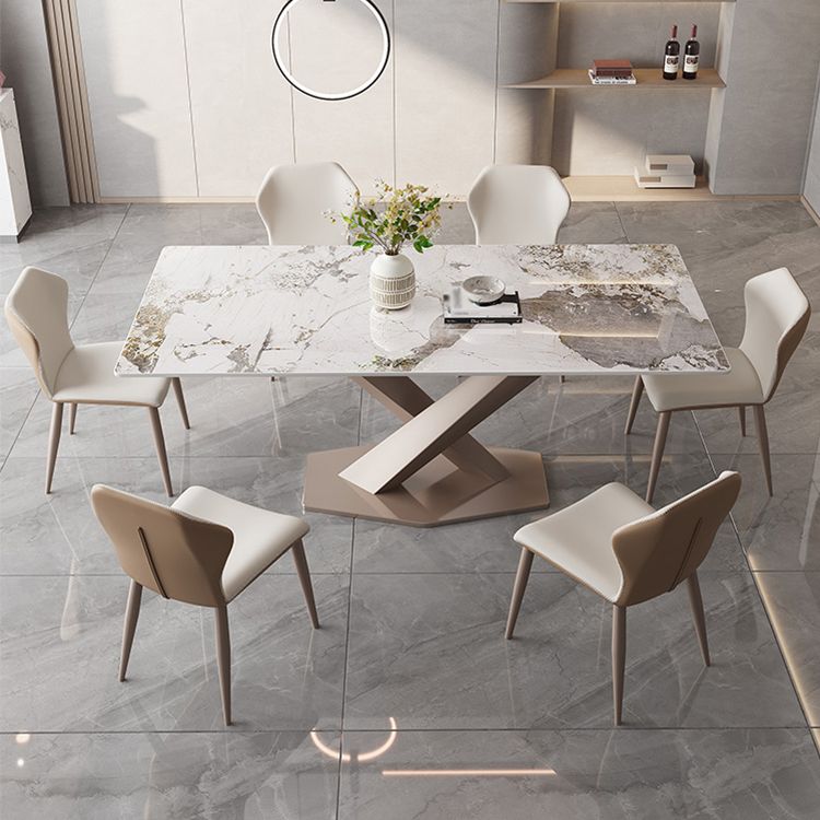 Modern Rectangle Dining Table Sintered Stone Pedestal Table for Home Clearhalo 'Dining Tables & Seating' 'Dining Tables' 'dining_table' 'furn' 'furn_dining_table' 'Furniture' 'Kitchen & Dining Furniture' 1200x1200_a5b07ed7-cfea-43f1-b478-19e71d73095e