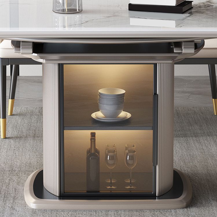 Stone Tabletop Round Extendable Dining Table in White with Storage Clearhalo 'Dining Tables & Seating' 'Dining Tables' 'dining_table' 'furn' 'furn_dining_table' 'Furniture' 'Kitchen & Dining Furniture' 1200x1200_a5b0d58f-03f9-4dc2-9260-e3eb63221257