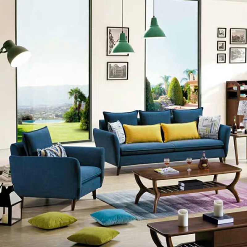 Sofá de tela de sofá de brazo acampanado estándar con acento de madera