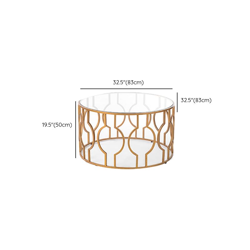 Contemporary Round Glass Coffee Table Brass Metal Frame 1 Single Cocktail Table Clearhalo 'Coffee & Accent Tables' 'Coffee Tables' 'coffee_tables' 'furn' 'furn_coffee_tables' 'Furniture' 'Living Room Furniture' 1200x1200_a5b74f6e-1d24-4f2d-ad5e-a93cd0019519