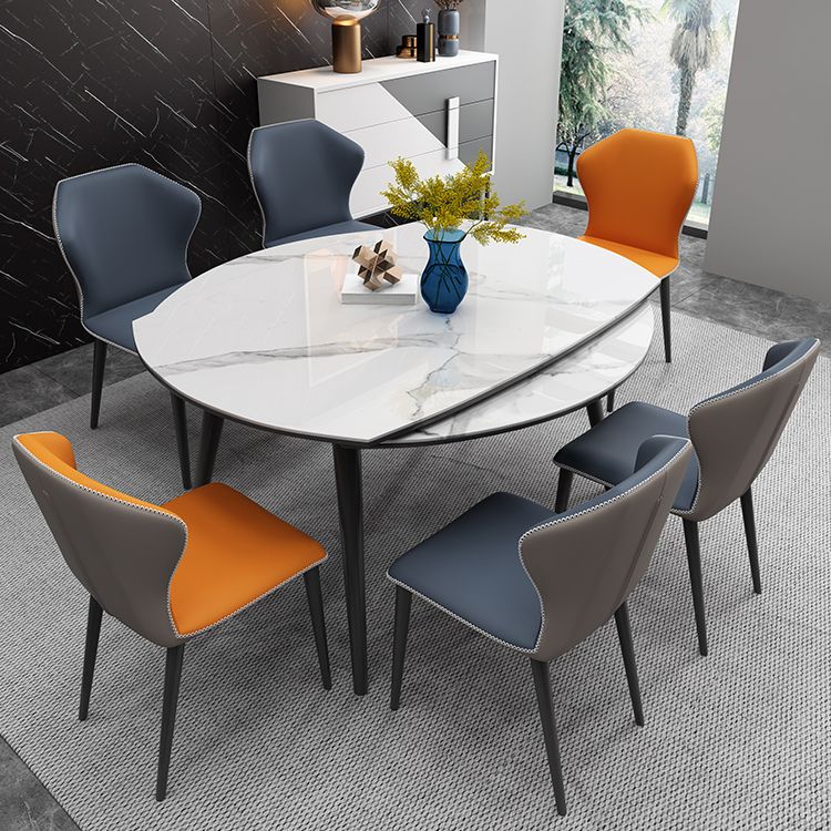 Contemporary Sintered Stone Top Dining Furniture 4 Black Legs Table Collapsible for Kitchen Clearhalo 'Dining Room Sets' 'Dining Tables & Seating' 'dining_room_set' 'furn' 'furn_dining_room_set' 'Furniture' 'furniture_dining_room_set' 'Kitchen & Dining Furniture' 'kitchen&dining_furn' 'kitchen' 1200x1200_a5bb936c-5e9b-470e-a14c-4809416c0aa1