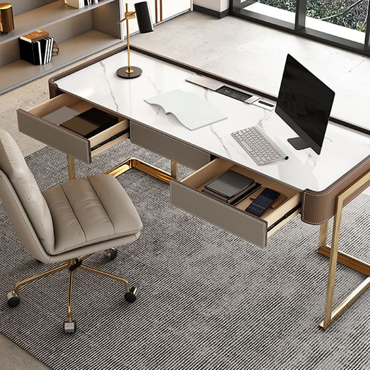 Glam Stone Writing Desk 29.53 Zoll großer Büroschreibtisch mit Schubladen