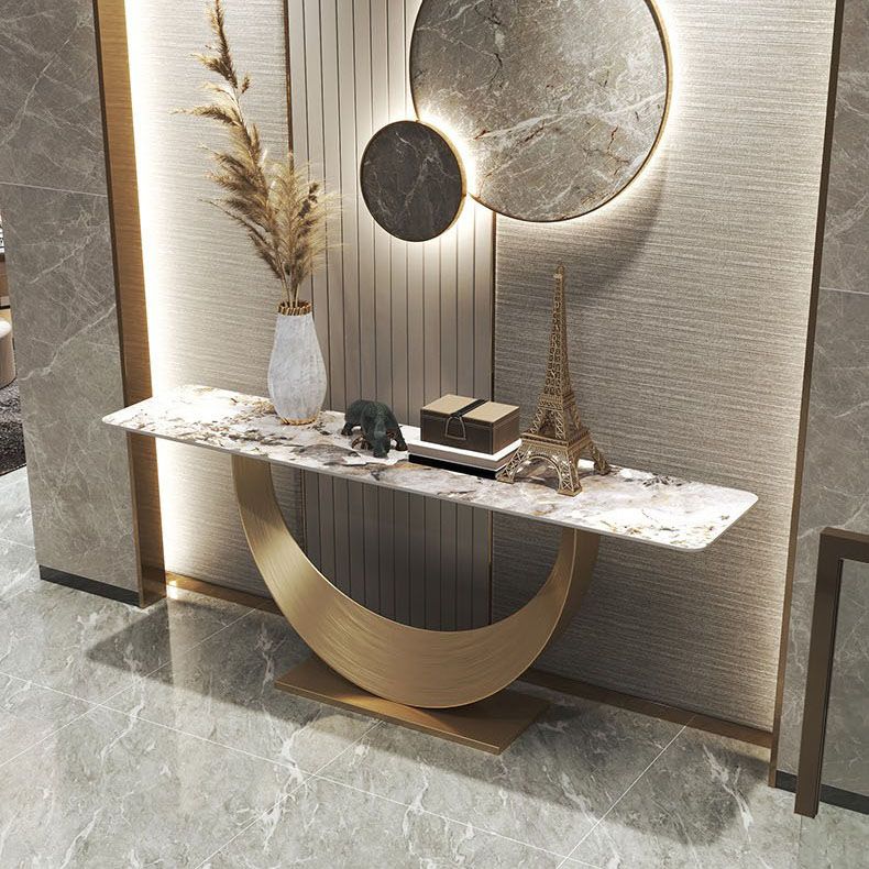 Glam Rectangle Console Accent Table Stone Console Sofa Table for Hall