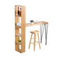 Mesa de bar rectangular, mesa moderna de madera maciza con altura y estantes