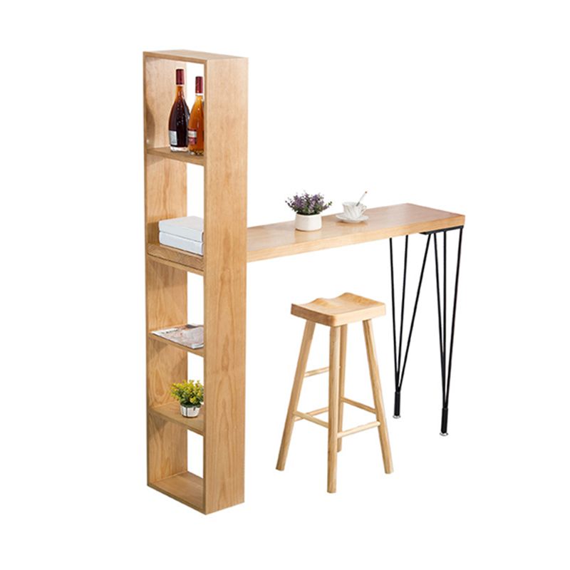 Mesa de bar rectangular, mesa moderna de madera maciza con altura y estantes