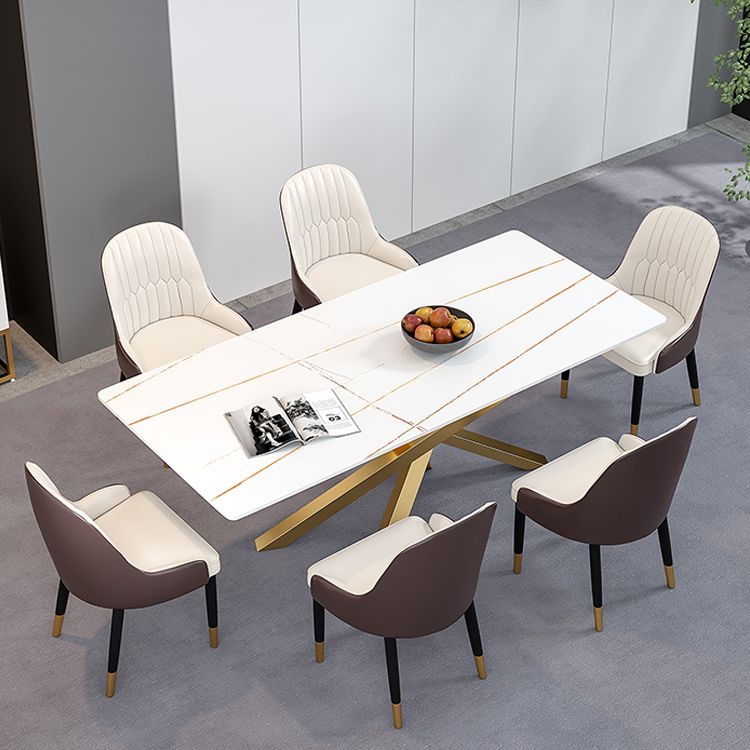 Luxury Sintered Stone Top Dining Table Rectangle Table with Metal Pedestal Clearhalo 'Dining Tables & Seating' 'Dining Tables' 'dining_table' 'furn' 'furn_dining_table' 'Furniture' 'furniture_dining_table' 'Kitchen & Dining Furniture' 'kitchen' 'kitchen_dining_table' 1200x1200_a5c6e534-ac05-4211-ac59-dbbc8f1f32e3