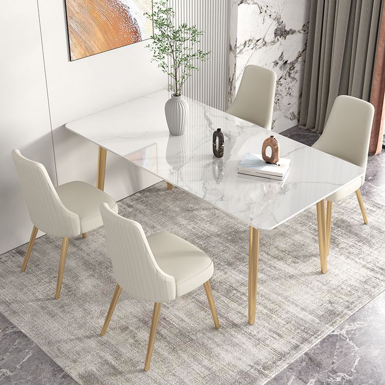 Glam Iron Dinette Set 1/2/3/5/7 Pieces Rectangle Dining Table Set with Sintered Stone Top