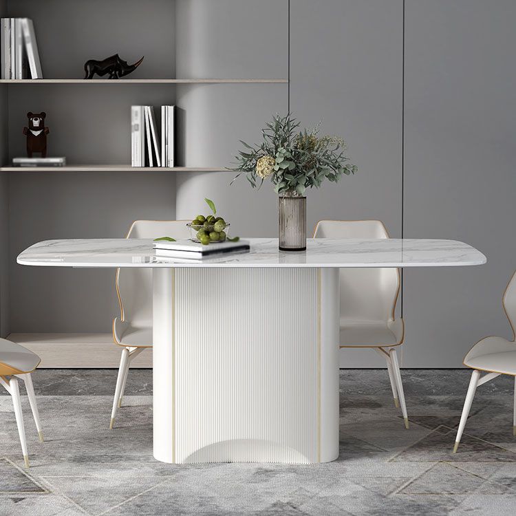 Sintered Stone White Tone Dining Table Luxury Pedestal Table for Dining Room Clearhalo 'Dining Tables & Seating' 'Dining Tables' 'dining_table' 'furn' 'furn_dining_table' 'Furniture' 'furniture_dining_table' 'Kitchen & Dining Furniture' 'kitchen' 'kitchen_dining_table' 1200x1200_a5cf3858-901c-4742-8551-7ffbedabfc44