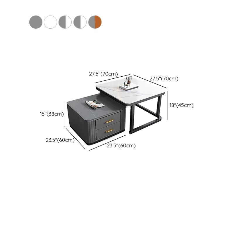 Modern Square Stone Coffee Table with Drawers 2 Nesting Cocktail Table Set Clearhalo 'Coffee & Accent Tables' 'Coffee Tables' 'coffee_tables' 'furn' 'furn_coffee_tables' 'Furniture' 'Living Room Furniture' 1200x1200_a5d0158e-9de3-4e1d-a33f-b2e14bd27e0a