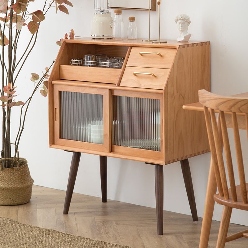 Pine Curio Curio Porte scorrevoli per la visualizzazione contemporanea con cassetti