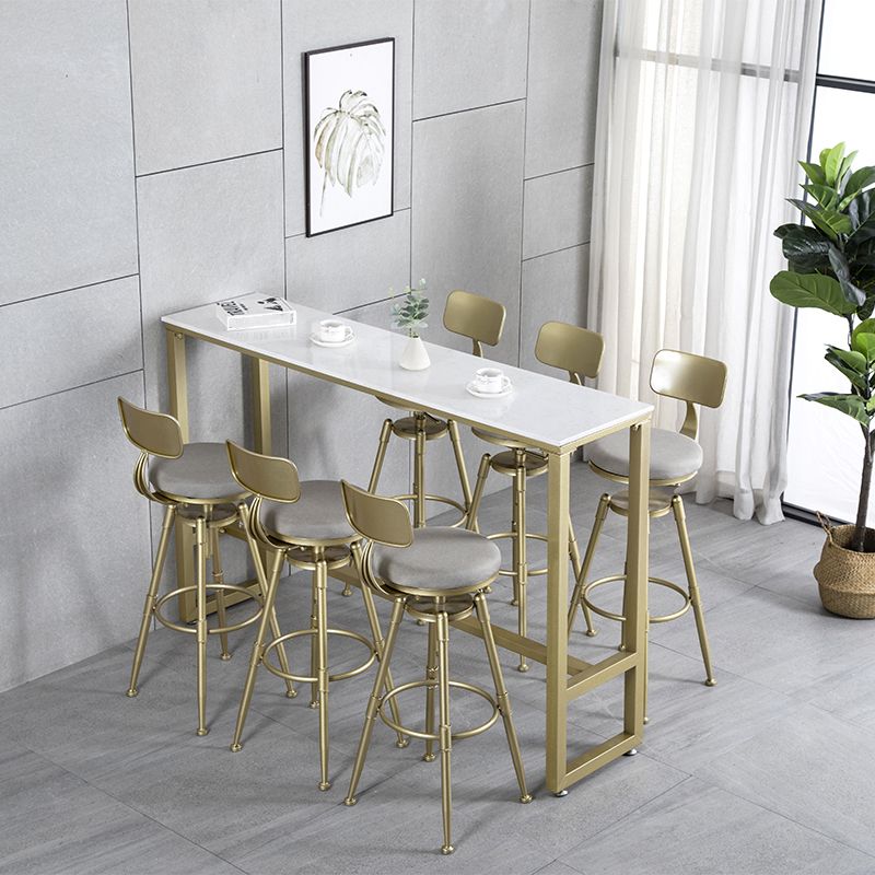 Glam Rectangle Faux Marble Bar Dining Table Gold Indoor Bistro Table with Trestle Pedestal Clearhalo 'Bar Furniture' 'Bar Tables' 'bar_tables' 'furn' 'furn_bar_tables' 'Furniture' 'furniture_bar_tables' 'Kitchen & Dining Furniture' 'kitchen&dining_furn' 'kitchen' 1200x1200_a5d24837-e12d-4b65-887b-908bb4990ffb