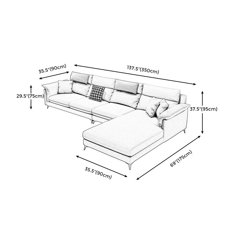 Stain-Resistant L-Shape Flared Arm Sectional Sofa with Chaise for Four People Clearhalo 'furn' 'furn_sectionals' 'Furniture' 'furniture_sectionals' 'kitchen' 'kitchen_sectionals' 'Living Room Furniture' 'Sectionals' 1200x1200_a5d33771-7a5b-456b-9534-167899ee2eaa