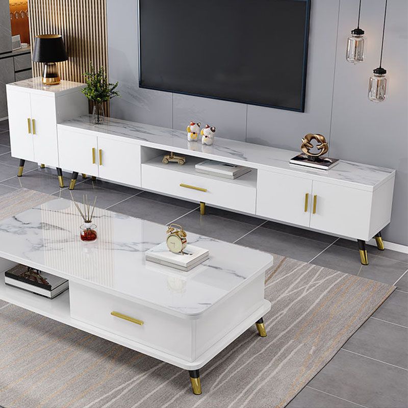 Glass TV Stand Console Open Storage TV Media Stand with Drawer Clearhalo 'furn' 'furn_tv_stands_entertainment_centers' 'Furniture' 'Living Room Furniture' 'TV Stands & Entertainment Centers' 'TV Stands & Media Storage Furniture' 'tv_stands_entertainment_centers' 1200x1200_a5d408fd-2307-4b76-be38-6200e85b99e0