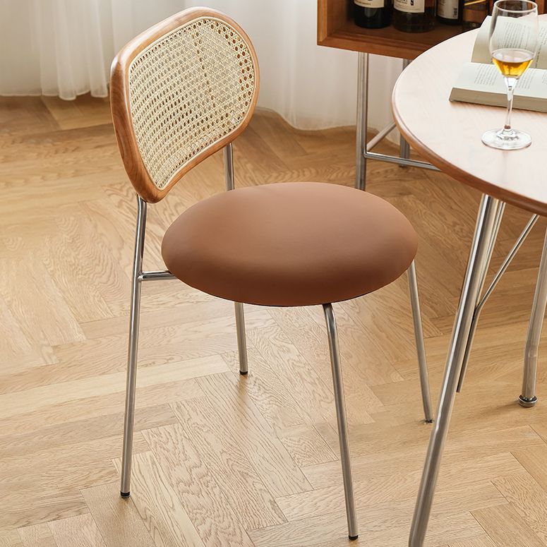 Silla de comedor de caña contemporánea para comedor de cuero falso