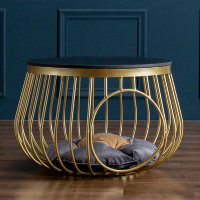 Glam Slate/Glass Top Coffee Table Dia 21.7" Frame Cocktail Table with Storage Clearhalo 'Coffee & Accent Tables' 'Coffee Tables' 'coffee_tables' 'furn' 'furn_coffee_tables' 'Furniture' 'Living Room Furniture' 1200x1200_a5d72f1d-eec1-464f-b67d-668c7c5a460a