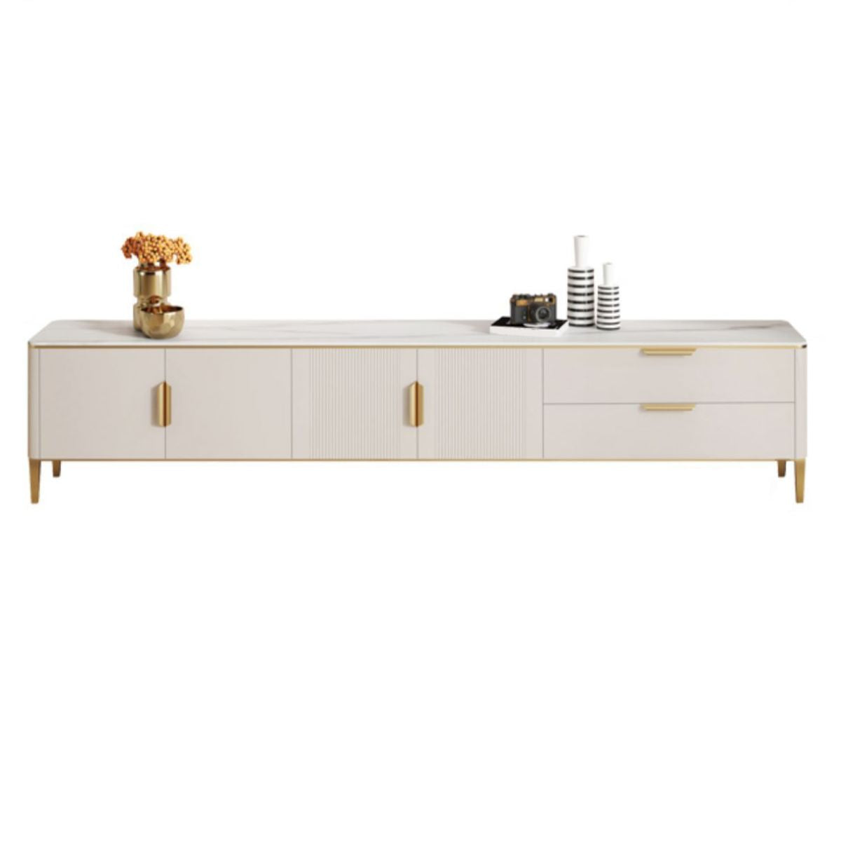 Singer de la consola de televisión de piedra sinterizada casera escandinava de televisión con patas de metal