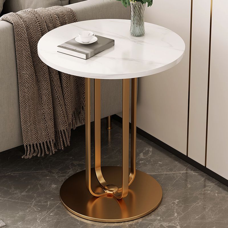 Modernistic Metallic Pedestal End Table MetalRound Slate Top Side End Table