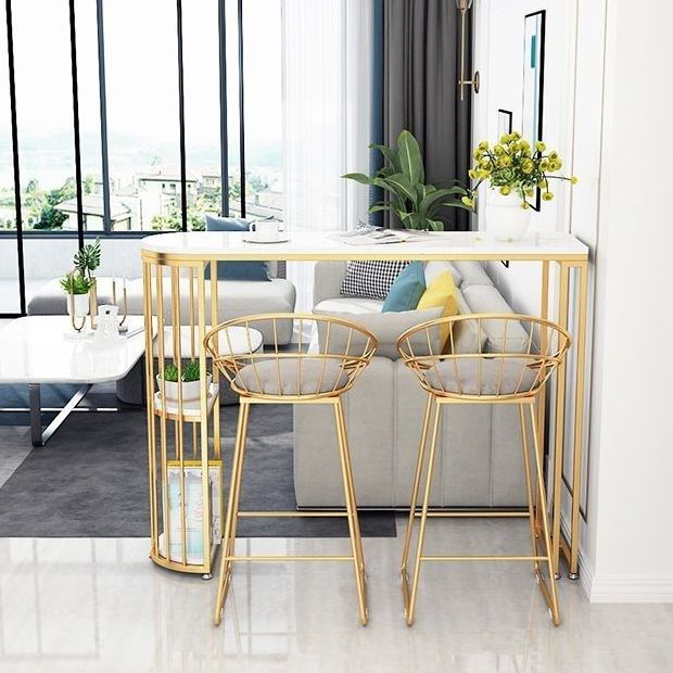 Stone Bar Dining Table Industrial Bar Dining Table with Sled Base in Gold Clearhalo 'Bar Furniture' 'Bar Tables' 'bar_tables' 'Furniture' 'furniture_bar_tables' 'Kitchen & Dining Furniture' 1200x1200_a5d8879f-3be0-4524-bada-bcd865bebbc4