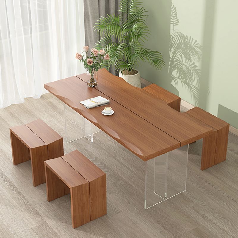 Luxury Wood Table for Restaurant Rectangle Dining Table with Acrylic Double Pedestal Base Clearhalo ' dining_table' 'Dining Tables & Seating' 'Dining Tables' 'furn' 'furn_dining_table' 'Furniture' 'furniture_dining_table' 'Kitchen & Dining Furniture' 'kitchen&dining_furn' 'kitchen' 'kitchen_dining_table' 1200x1200_a5e363f8-16a6-401d-ba01-5b0dac3f2b82