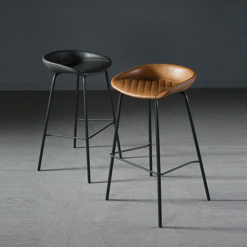 Industrial Matte Finish Leather Barstool Living Room Low Back Stool Clearhalo 'Bar Furniture' 'Bar Stools' 'bar_stools' 'furn' 'furn_bar_stools' 'Furniture' 'furniture_bar_stools' 'Kitchen & Dining Furniture' 1200x1200_a5e479d6-0cff-492f-803d-442bfb7f116f