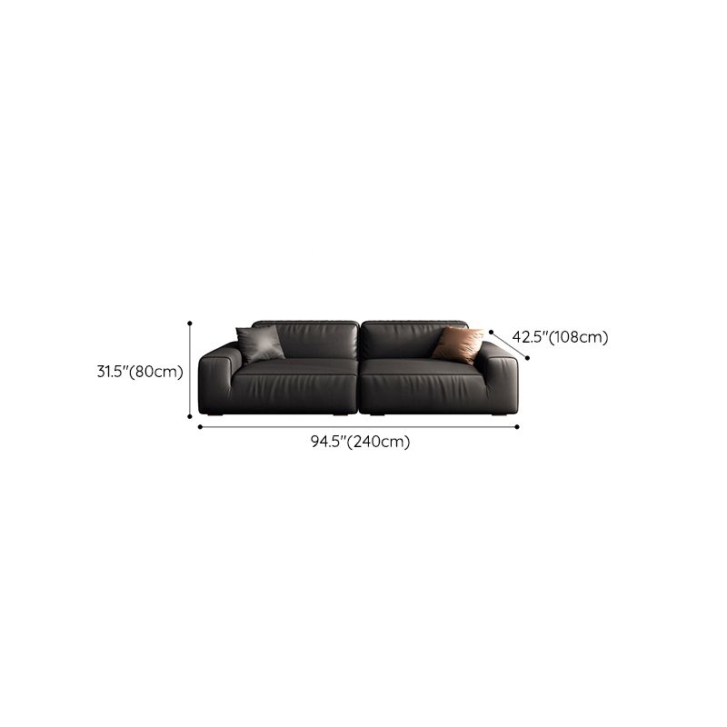 Industrial Black Genuine Leather Cushions Square Arm Living Room Settee
