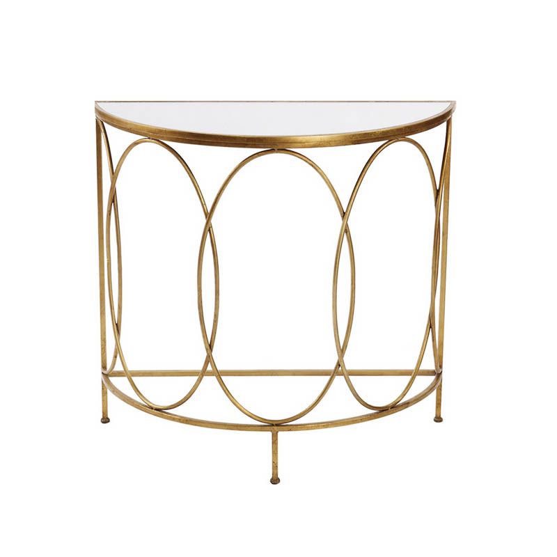 Modern Half Moon Console Table Stone Console Sofa Table in Gold and White Clearhalo 'Console Tables' 'console_tables' 'Entry & Mudroom Furniture' 'furn' 'furn_console_tables' 'Furniture' 1200x1200_a5eb43e5-70c4-403b-b23a-b20183c4b675
