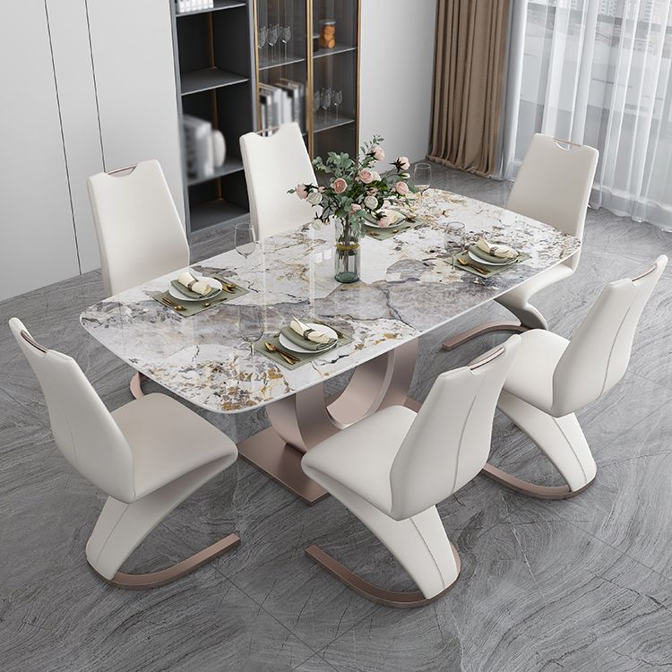Luxury Sintered Stone Top Table Rectangle Table with Single Pedestal in Rose Gold Clearhalo 'Dining Tables & Seating' 'Dining Tables' 'dining_table' 'furn' 'furn_dining_table' 'Furniture' 'Kitchen & Dining Furniture' 1200x1200_a5ebbf30-91cd-4f99-9eed-85bdebe61ff8