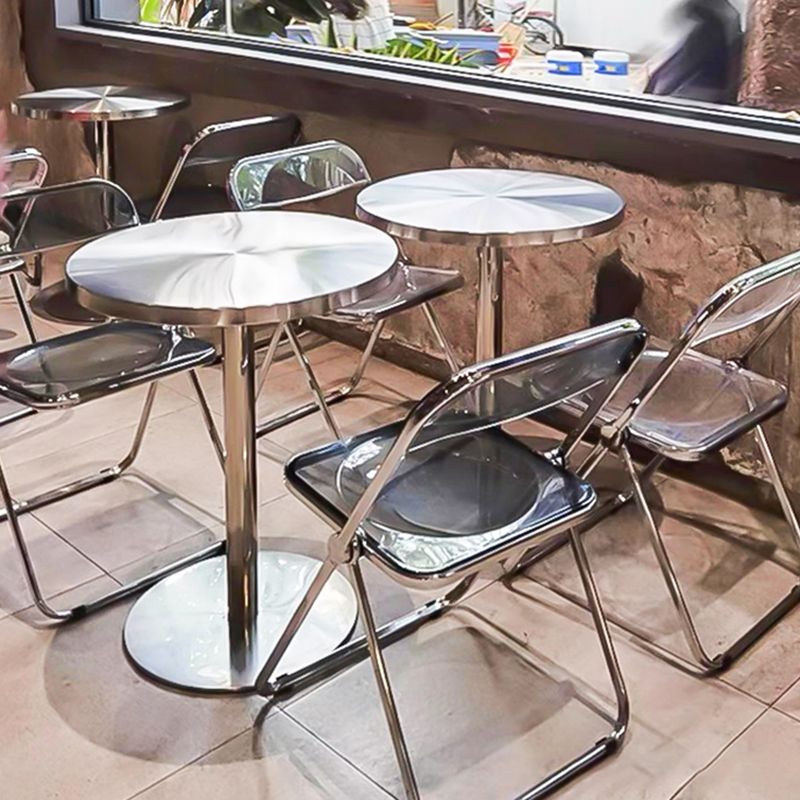Industrial Style Furniture Stainless Steel Dining Site Table with Pedestal Base Clearhalo ' dining_table' 'Dining Tables & Seating' 'Dining Tables' 'furn' 'furn_dining_table' 'Furniture' 'furniture_dining_table' 'Kitchen & Dining Furniture' 'kitchen&dining_furn' 'kitchen' 'kitchen_dining_table' 1200x1200_a5edea94-ffcb-48cb-815f-a10f2e1c596f