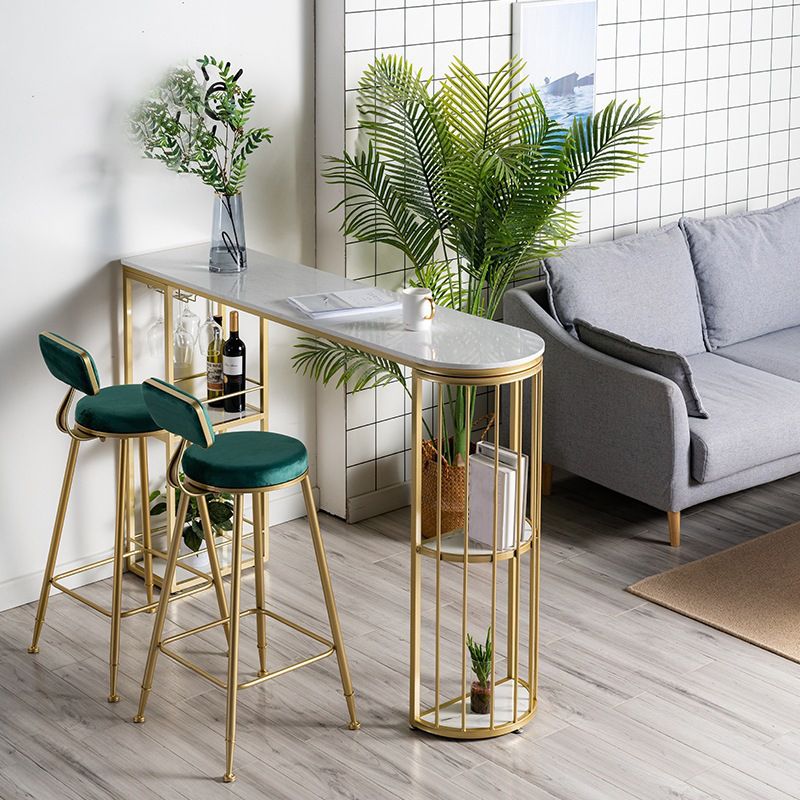 Glam Iron Bistro Table White Faux Marble Top Indoor Bar Dining Table with 2-Shelf Clearhalo 'Bar Furniture' 'Bar Tables' 'bar_tables' 'furn' 'furn_bar_tables' 'Furniture' 'furniture_bar_tables' 'Kitchen & Dining Furniture' 1200x1200_a5f23788-62ce-4d78-b0fa-56d1973410aa