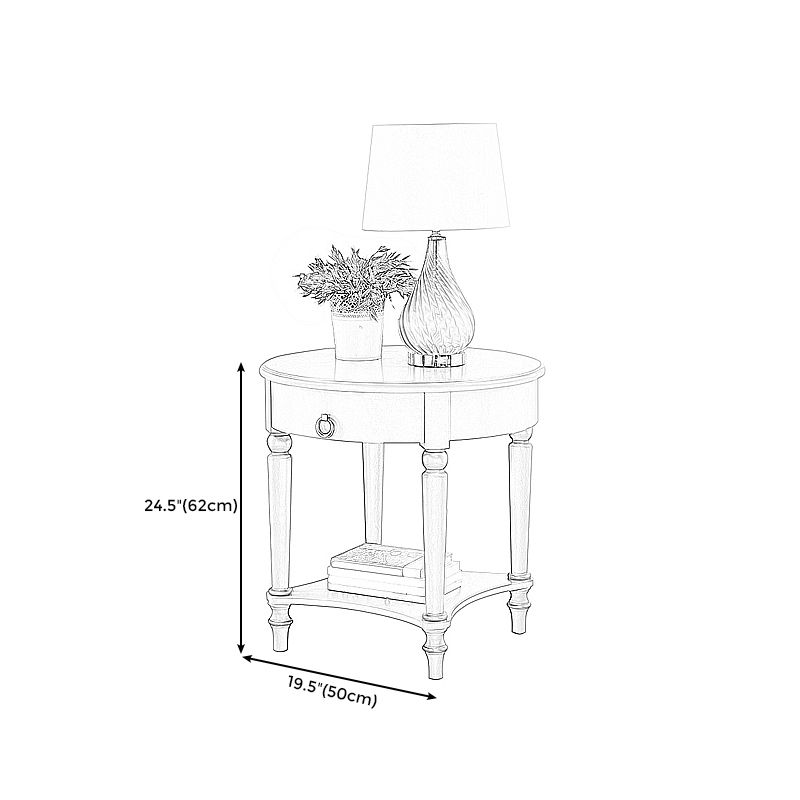 4 Legs Solid Oak Drawer Side Table Round End Table with Shelf