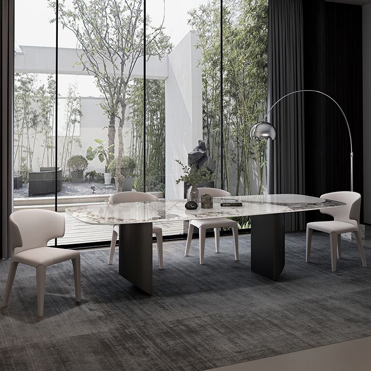 Modern Sintered Stone Table Set of 3/5 with Rectangle Table Dining Set with Black 3 Legs Clearhalo 'Dining Room Sets' 'Dining Tables & Seating' 'dining_room_set' 'furn' 'furn_dining_room_set' 'Furniture' 'furniture_dining_room_set' 'Kitchen & Dining Furniture' 'kitchen&dining_furn' 'kitchen' 1200x1200_a5f5ff97-8ce0-4a23-8982-15d300aa624f