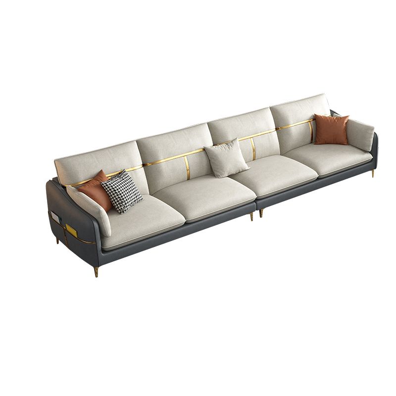 Contemporary Living Room Faux Leather Sofa Pillow Back Couch with Brass Legs Clearhalo 'furn' 'furn_sofas' 'Furniture' 'furniture_sofas' 'Living Room Furniture' 'Sofa' 'sofas' 1200x1200_a5f68ea5-3dee-4126-b5cf-0ba754679ae6