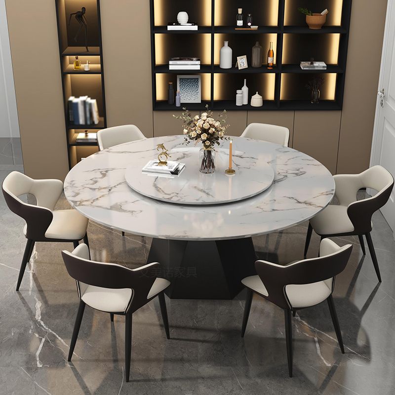 Marble Round Dining Table Contemporary Style Dining Site Table with Turntable