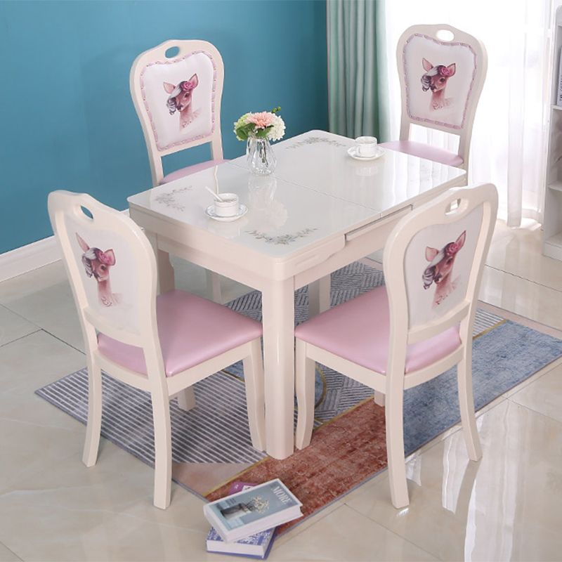 Eigentijdse uitbreidbare rechthoekige glazen eettafel met 4 poten