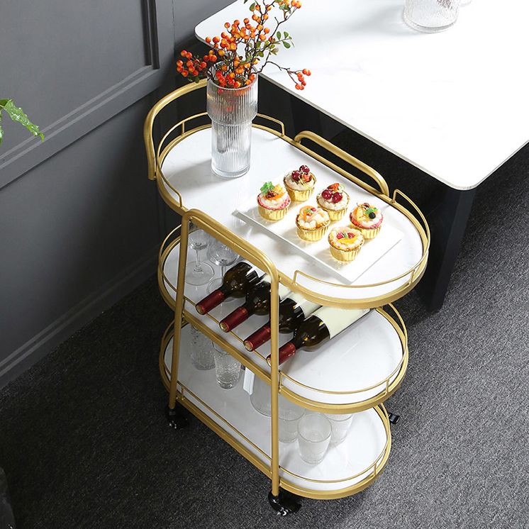 Modern 26.38"W Rolling Prep Table Oval Metal Prep Table for Home Use