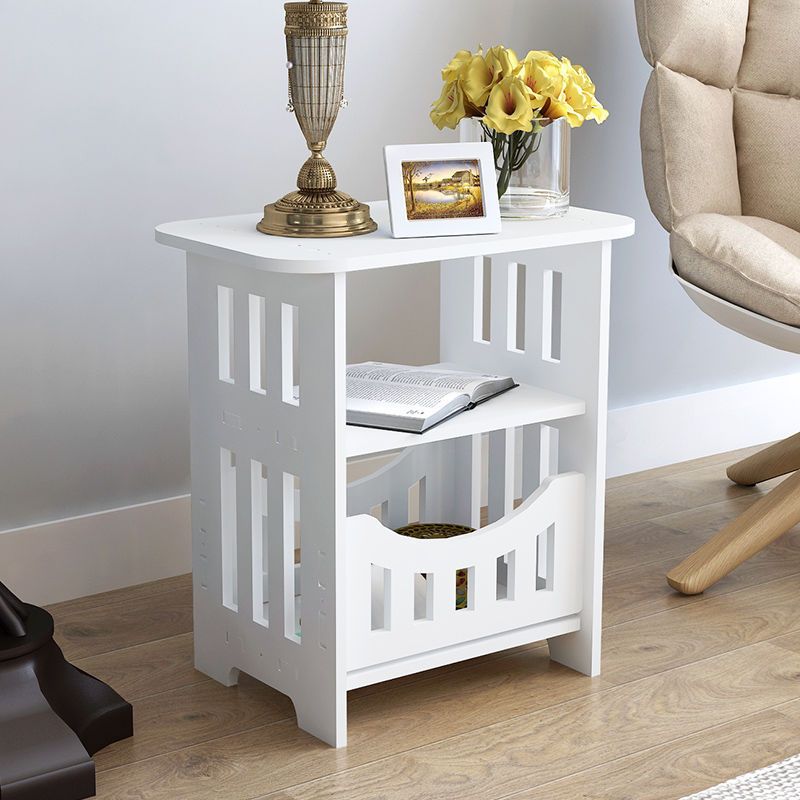 Contemporary Round & Rectangular End Table in White with Storage